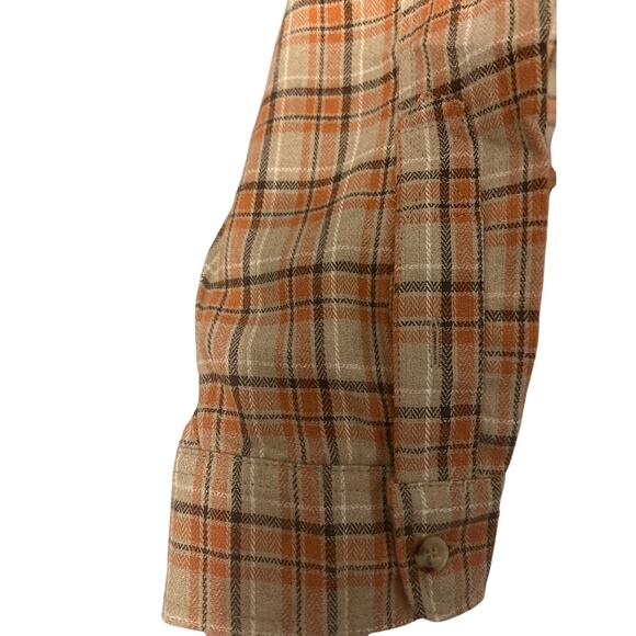 Papermoon Flannel Shirt Top Size Large Tan & Orange Mixed Plaids Raw Edges NWT - Picture 3 of 9